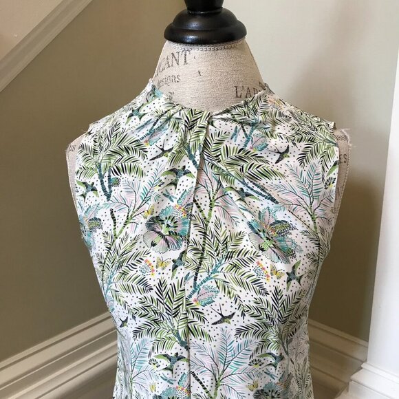 Charlotte Brody Blouse Top Shirt Womens XS Green White Silk Floral Crew Neck - Picture 3 of 10